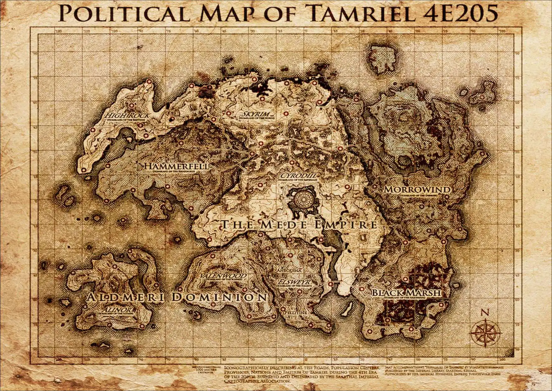 The Elder Scrolls Skyrim Tamriel Political Card классические картины на холсте винтажные настенные плакаты Наклейки домашний Декор подарок для ребенка - Цвет: Светло-серый