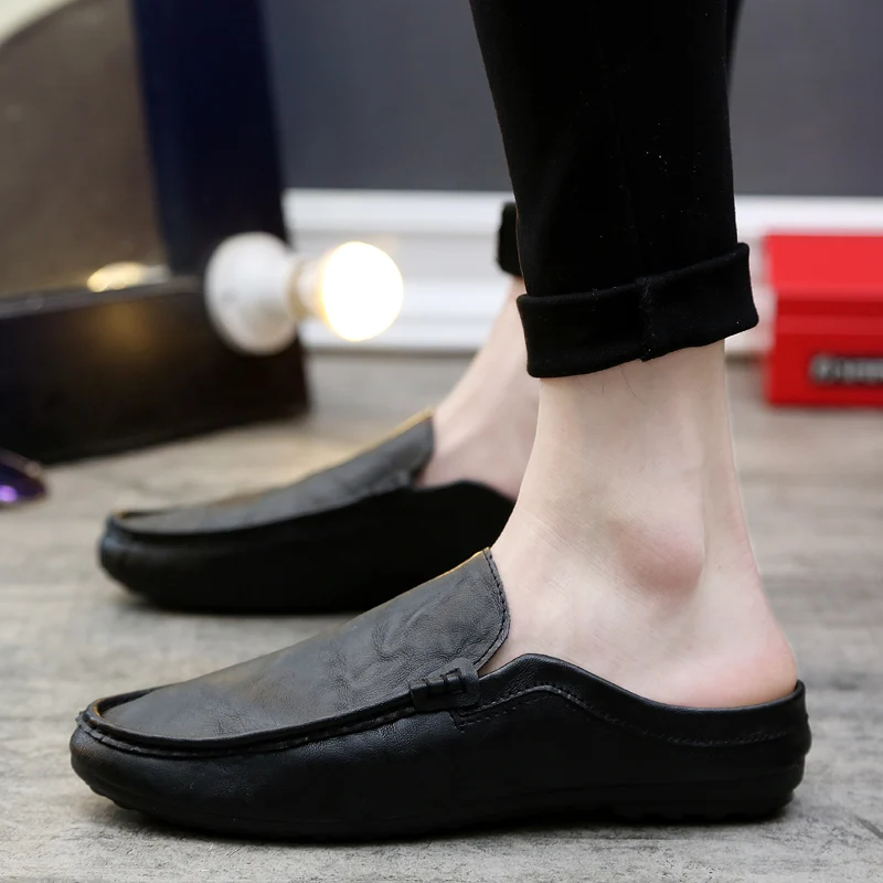 

Summer new men's half slippers flip flops Korean version of the trend lazy peas men's shoes Baotou sandals and slippers