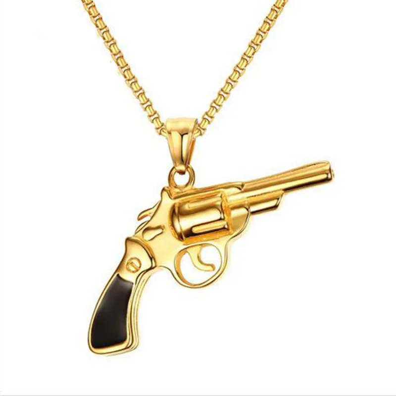 High quality Men Revolver Gun Pendant Necklace Titanium Steel Revolver