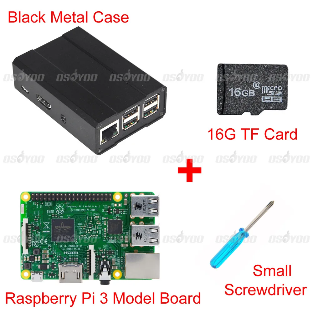 

Raspberry Pi3 Set of Pi 3 Model B Board + High Quality Metal Case + 16GB TF Card + Small Screwdriver Free Shipping