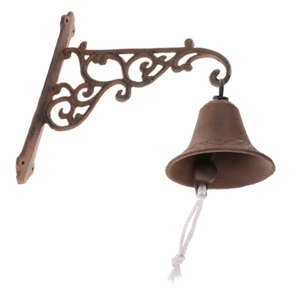 Vintage Style Brown Metal Iron Doorbell Wall Mounted Garden Home Yard Decoration, Little Bells