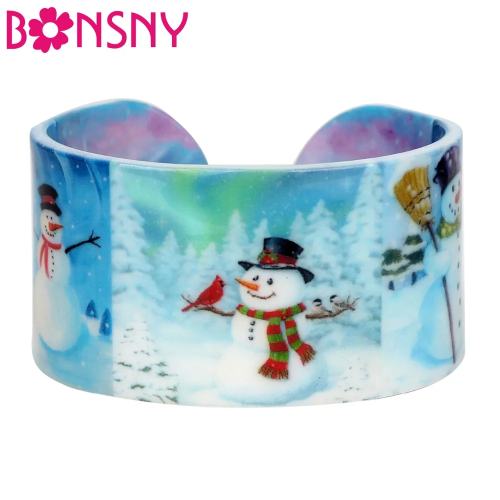 

Bonsny Acrylic Merry Christmas Snowman Bangles Bracelets Craft New Year Party Decoration Jewelry For Women Girls Teens Bijoux
