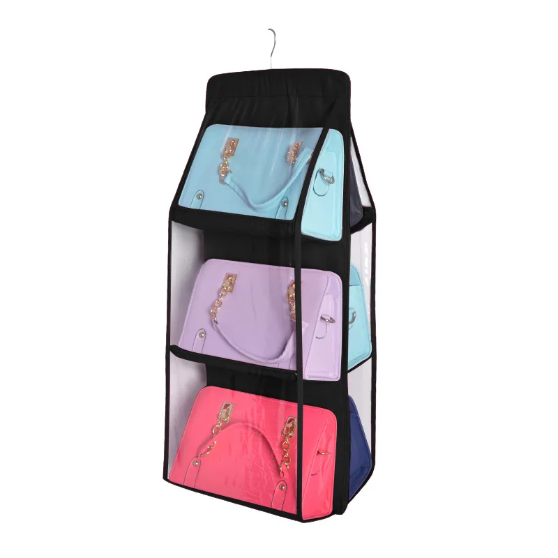 [Доступна Прямая поставка] шкаф подвесной мешок органайзер 6 слоев для кошелька сумки дома хранения продуктов - Цвет: Черный