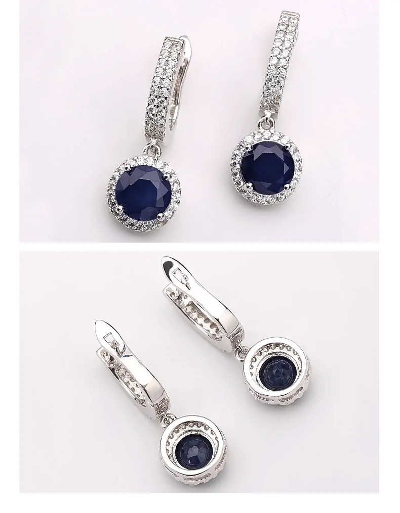 Наборы ювелирных изделий из драгоценных камней с натуральным синим сапфиром, 925 пробы, серебряные классические Винтажные серьги, набор