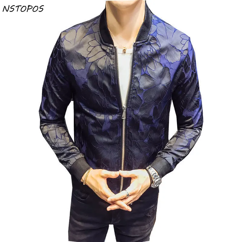 

Designer Jacket Patterns Blue Black 2017 New Autumn Club Patty Baroque Bomber Jackets Men Jacquard Club Outfit Men Slim Fit 4XL