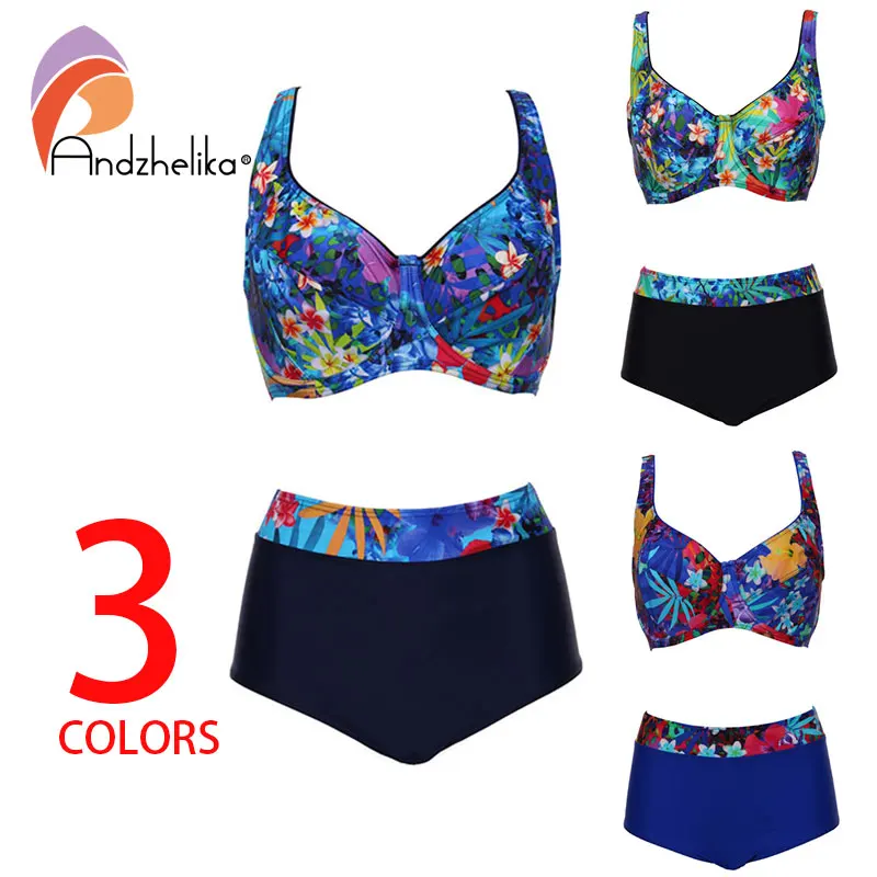 Andzhelika Plus Size Swimwear Sexy High Waist Bikinis Women Deep Soft Cup Swimsuit Floral Print Wide Halter Bathing Suit Andzhelika Plus Size Swimwear Sexy High Waist Bikinis Women Deep Soft Cup Swimsuit Floral Print Wide Halter Bathing Suit