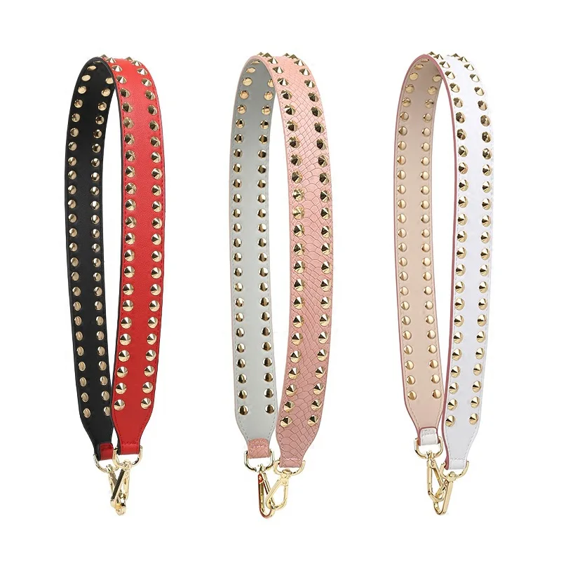 

2019 Fashion panelled PU leather strap with studs bag straps hot and chic bag women shoulder belts