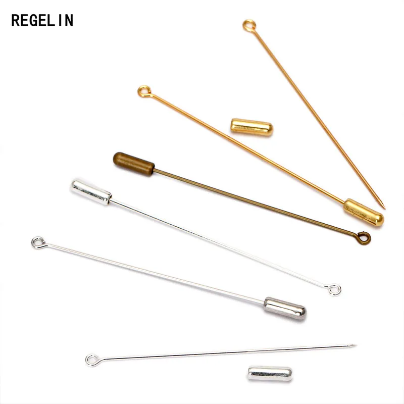 REGELIN Gold Silver Color Brooche Base Jewelry Findings 50 70mm Length Broocher Pins 20pcs/lot For DIY Women Men Brooches Pins