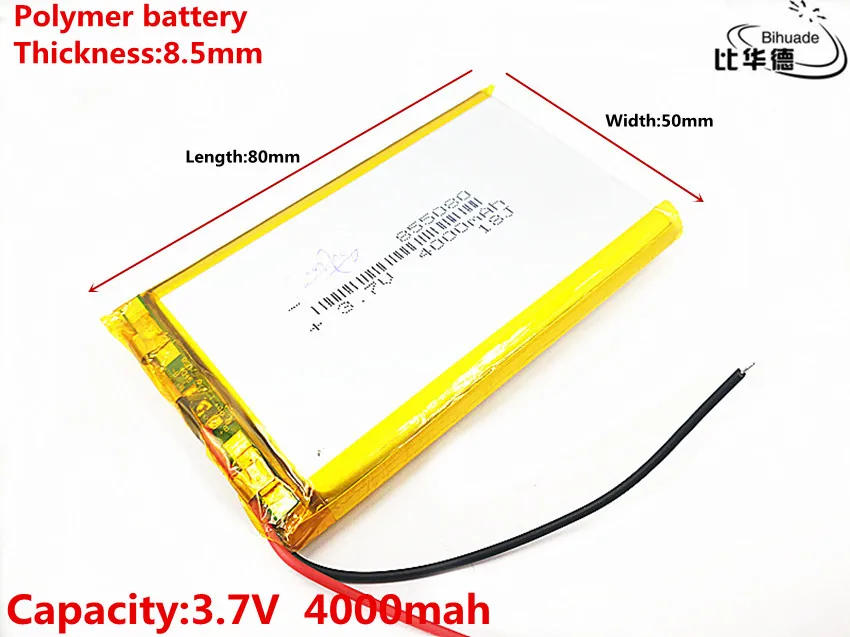 3.7V 4000mAh 855080 Lithium Polymer Li-Po li ion Rechargeable Battery Lipo cells For Car camera Recorder Notebook POS | Электроника