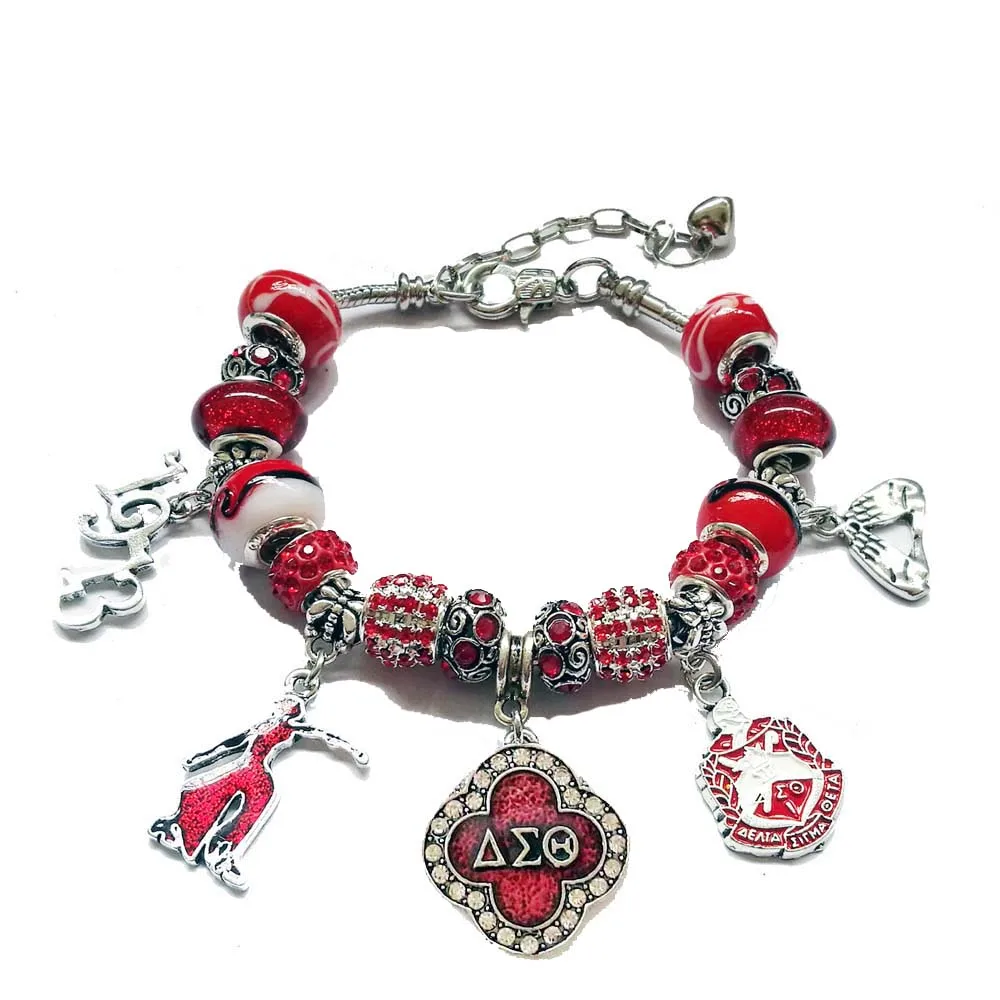 

Red Bead Delta Sigma Theta Sorority Founder crest shield 1913 Charm Bracelet