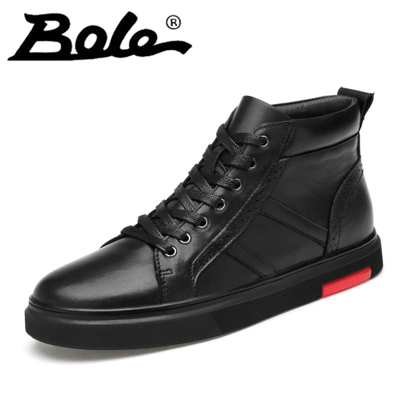 

Men Leather Casual Shoes Leisure Black Single Cotton Shoes Flat High Top Keep Warm Winter Shoes Lace Up Good Quality Shoes
