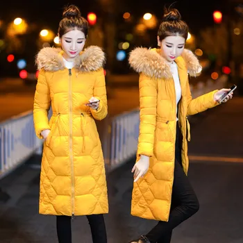 

Winter Women Parkas 2018 New Slim Cotton Jacket Hooded Long Overcoat Fashion Fur Collar Down Cotton Outerwear Women Coat LDT711