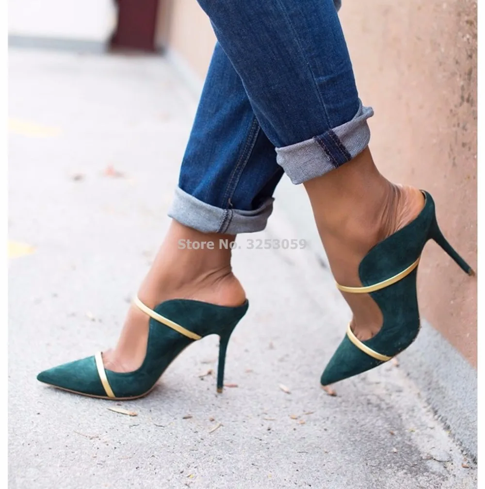 ALMUDENA Lady Fabulous Purple Gold Pointed Toe High Heel Pumps Slip-On Special Shallow Cut Straps Party Shoes Designer Slippers