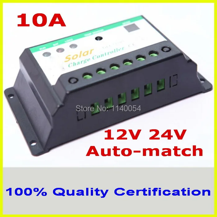 

10A 12V/24V solar Charge Controller, 12v solar battery regulator for 120W solar panel, 24v solar battery for 240W PV panels