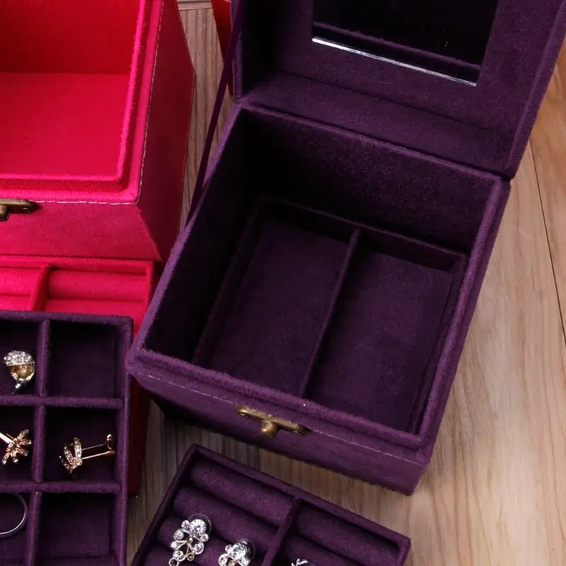 Portable Three Layer Jewelry Box Earrings Ring Bracelet Storage Hand-Held Boxes