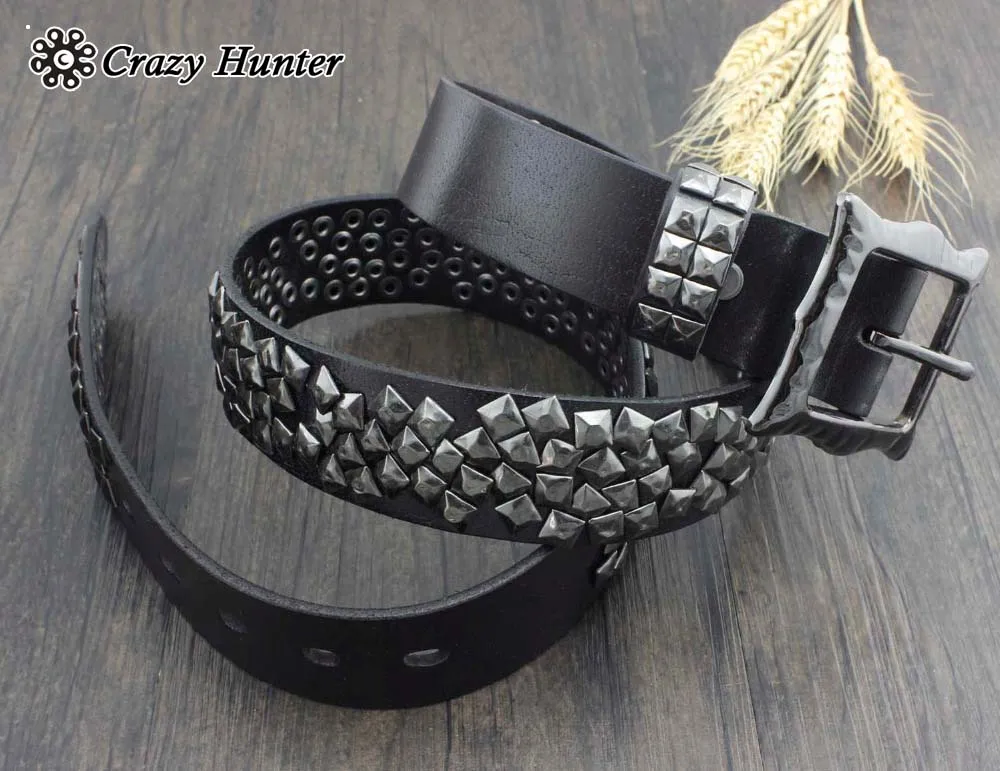 Mens Biker Rock Emo Metal Stud Studded Heavy Duty Real Leather Belt