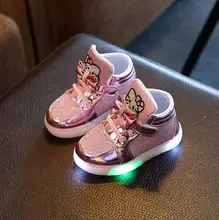 Novas crianças acender sapatilhas crianças sapatas do esporte meninos meninas coloridas luzes piscando LED luminoso luminosa gato botas tamanho 21-30
