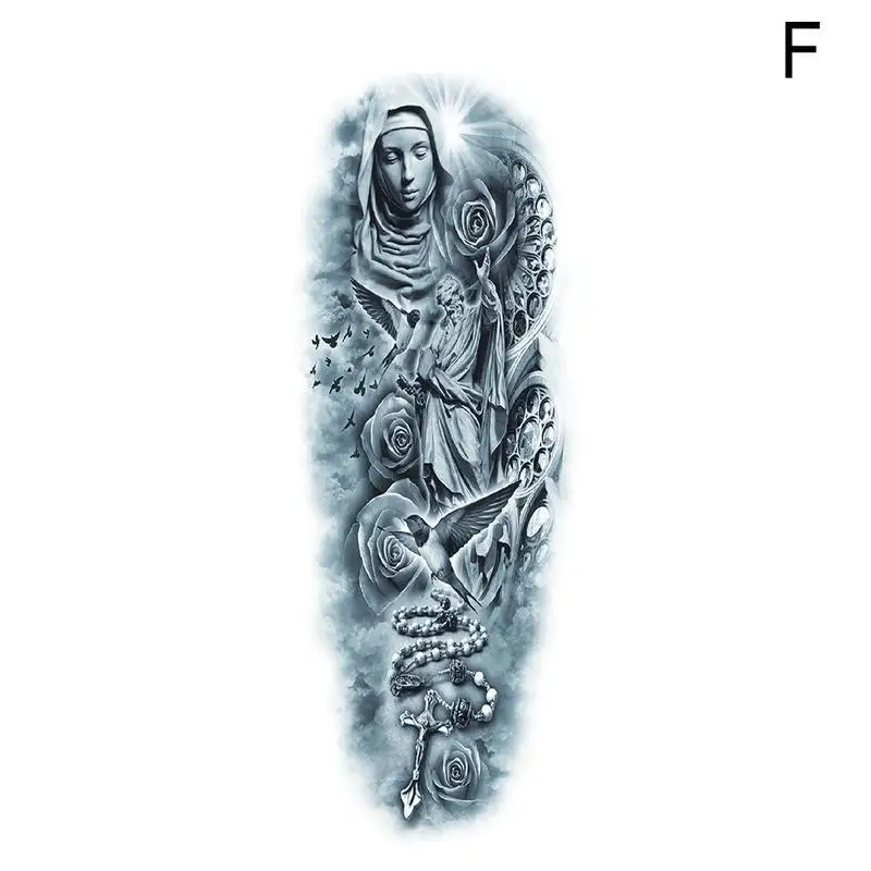 Большая рука рукава татуировки Тигр Лев корона король Роза Дева Иисуса водонепроницаемые Временные татуировки стикер полный череп-Тотем Tatto - Цвет: F
