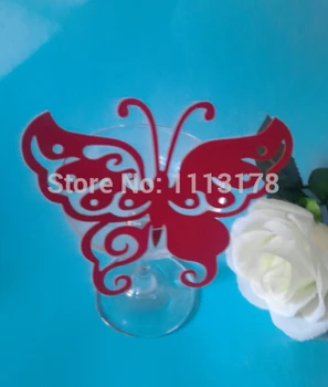 

Free Shipping 30pcs Table Marker Wine Glass Name Place Cards Wedding Party Favor red butterfly table cards wine glass markers