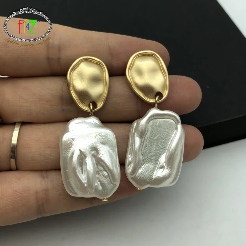 Женские серьги с искусственным жемчугом F.J4Z массивные Винтажные квадратным в