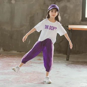 

New Girls Summer Sets Short Sleeve T Shirt + Pants Crunch Sets for Kids 4-12 Ages Cotton Girls Clothes Sport Sets