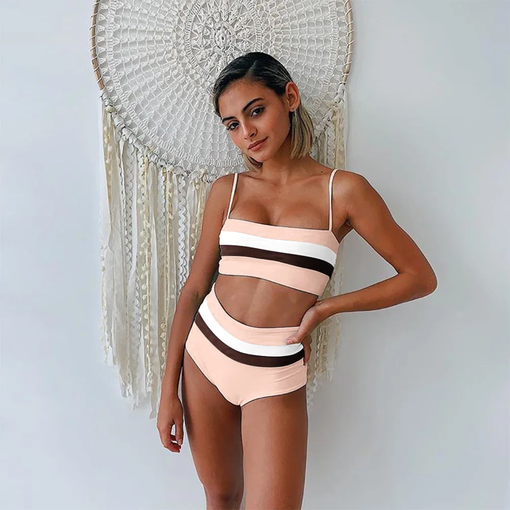 Günstige ZTVitality Sexy Bikinis Push Up Bikini 2019 Neue Ankunft Gestreiften Patchwork Bademode Frauen Riemen Hohe Taille Badeanzug Biquini S XL