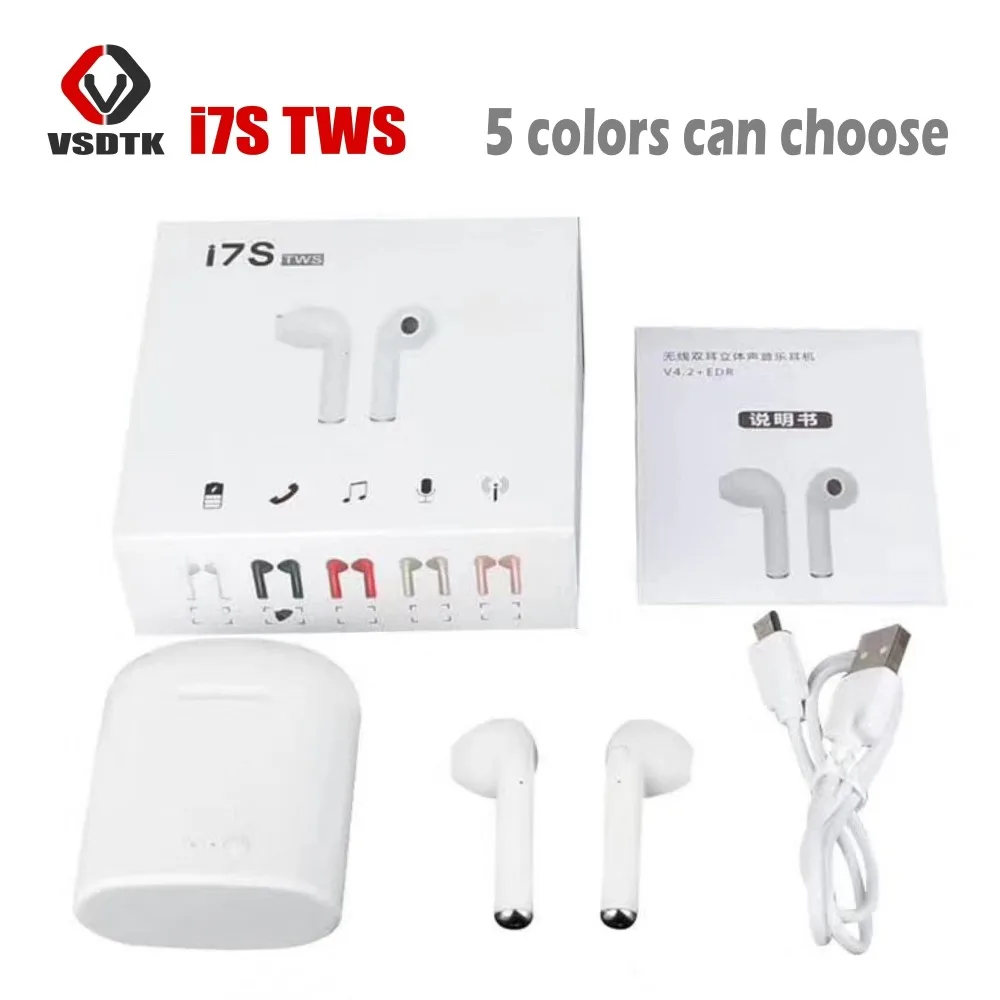I7 i7s tws Bluetooth наушники Беспроводные Гарнитура Стереонаушники с зарядным боксом