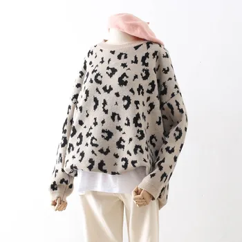 

2018 Autumn Winter Women Sweaters And Pullovers Leopard Printed Long Sleeve Casual Crop Sweater Knitted Sweter Mujer Tops