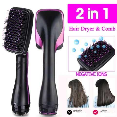 Secador de Cabelo Negativo de Ferro Modelador de Cabelo 2 em 1 Profissional Escova Passo Pente Cabelo Liso Curler Alisador 1000w um