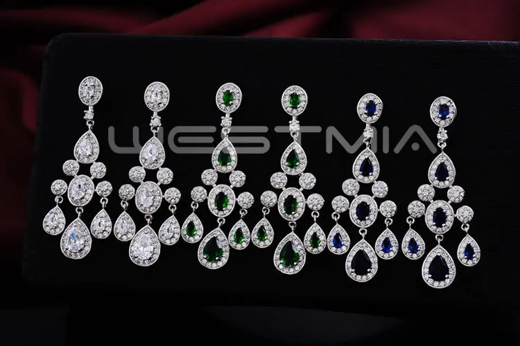 

Best jewelry- AAA Zircon sweet drop earrings bride dangle earrings 3 colors chioce 925silver stud banquet/party/nightclub gift