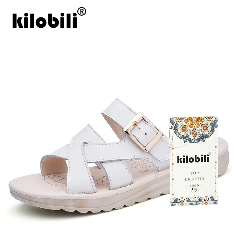 Kilobili 2019 Для женщин Повседневное сандалии плоская обувь из натуральной кожи без