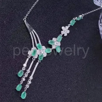 

Natural emerald necklace with pendant 925 sterling silver Natural real emerald 0.52ct*12pcs gems Luxury jewelry #LB18070506