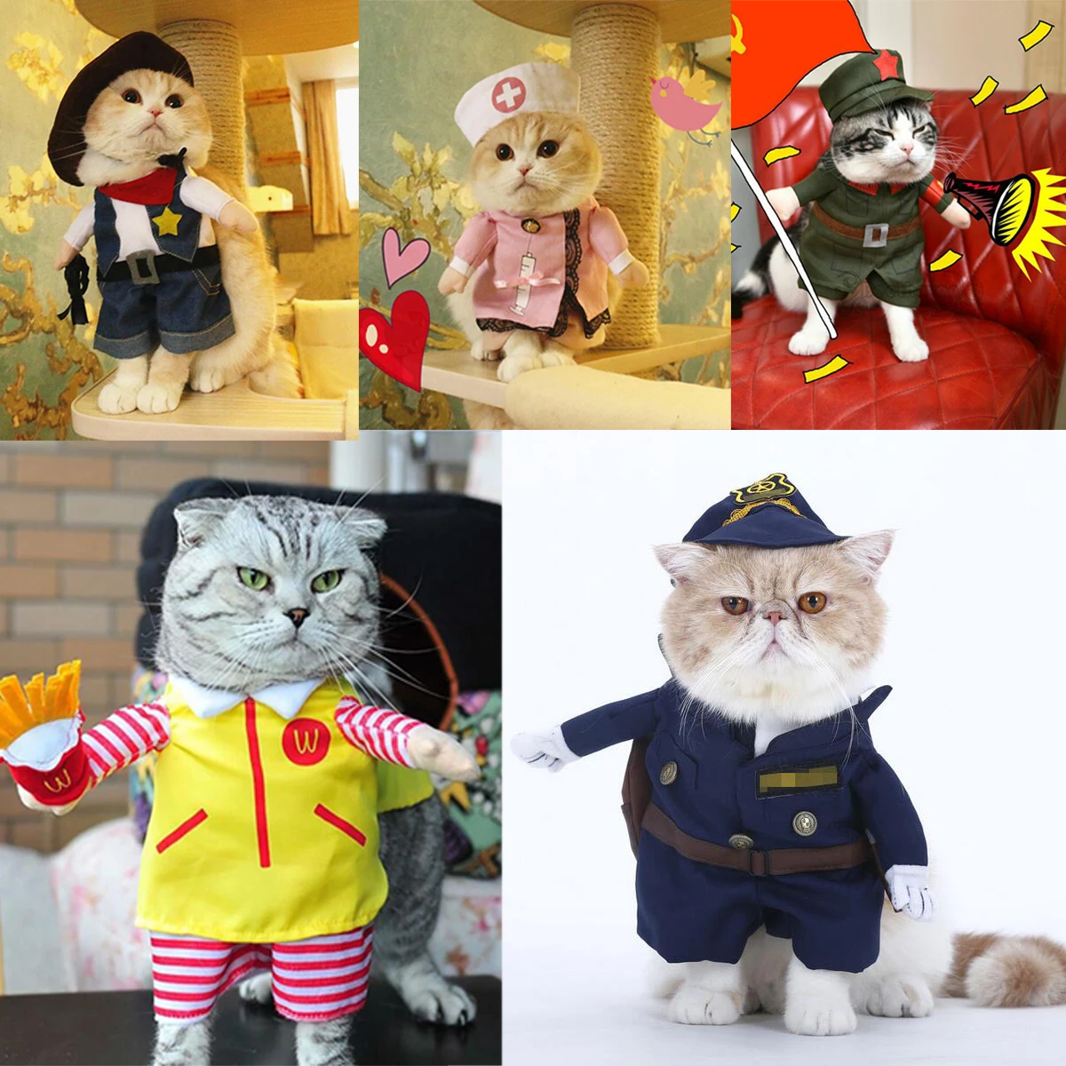 

Pet Dog Cat Clothes S/M/L/XL 5Types Pet Clothes Halloween Cowboy Soldier Nurse MDL Emperor Costume Suit for Xmas Party Dress