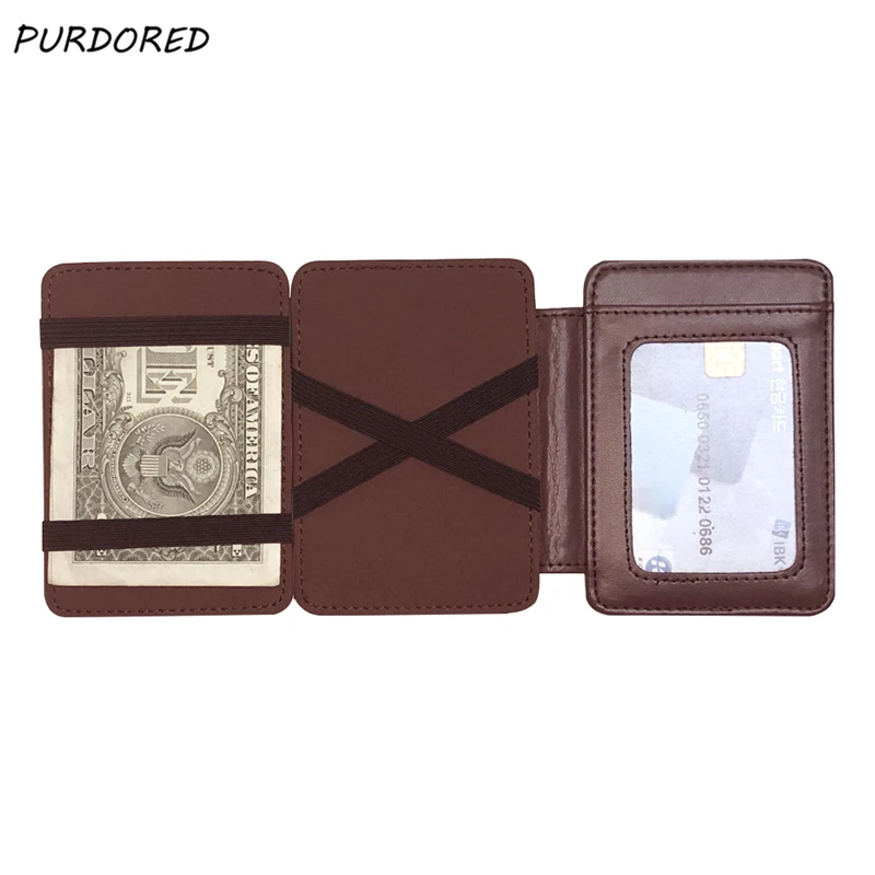 

PURDORED 1 pc Tri-Fold Card Holder PU Leather Men Magic Card Holder Case Solid Wallet Purse Casual Pocket Dropshipping
