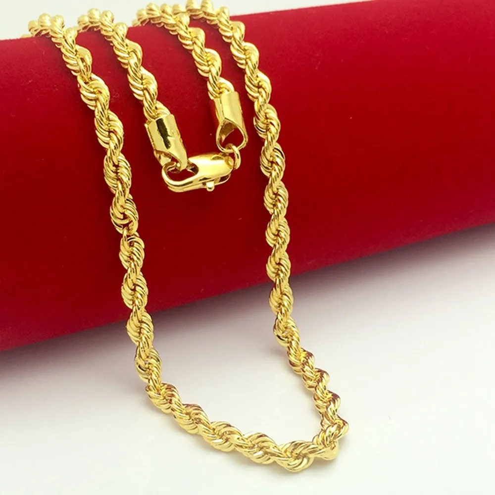 Веревочная цепь ожерелье желтое золото заполненная витой узел цепь 3 мм, 5 мм, 7 мм в ширину