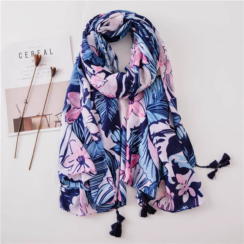 

2018 NEW Floral Scarf for Women Soft Warm Hijab Large Size Leaves Shawl Unique Color desinger Blanket Wrap [3570]