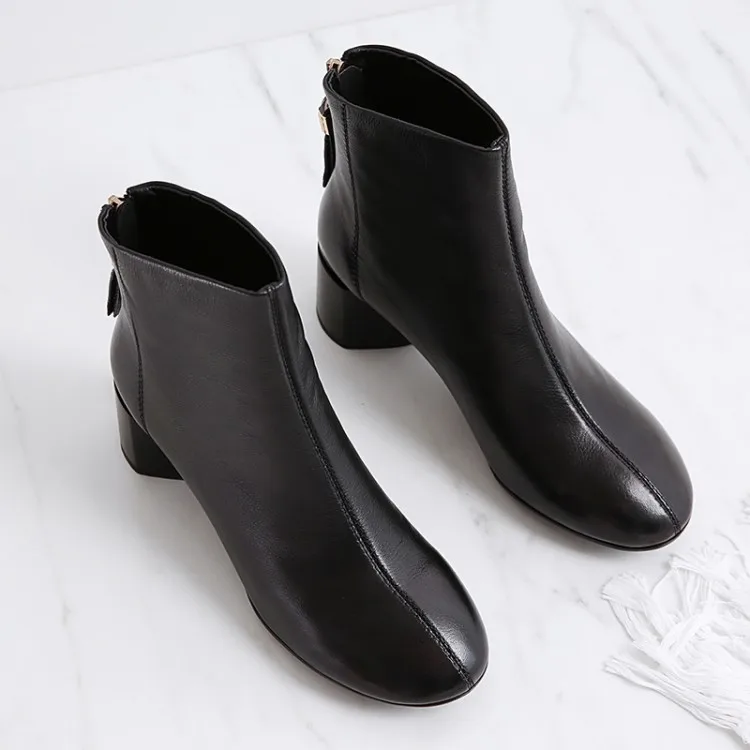 

MLJUESE 2019 women ankle boots Cow leather square toe zippers winter short plush high heels women boots female boots size 40