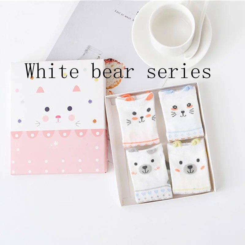 4 пара/лот, г. Новые весенне-летние детские носки хлопковые детские Носки с рисунком - Цвет: White bear series