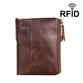 

2019 Brand true cow leather best quality RFID Blocking men wallets purse male short clutch card holder men's money coin bag