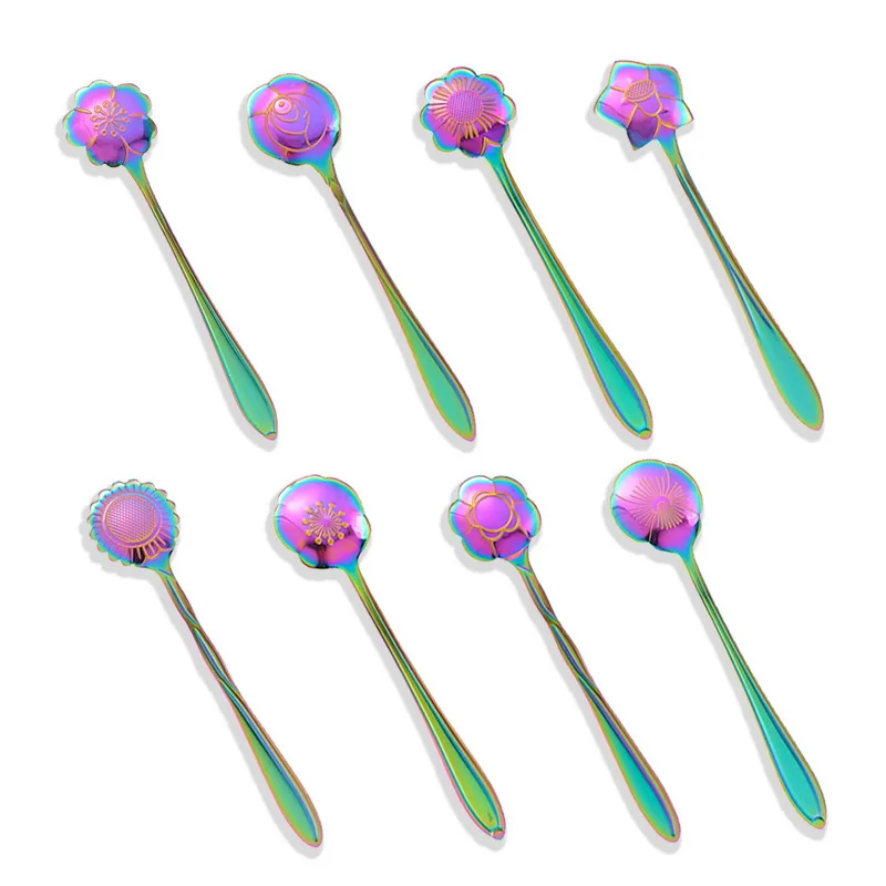 Hoomall Stainless Steel Colorful Long Handle Gilded Flower Petals