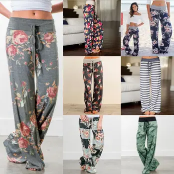 

New Womens Floral Pants Loose Pants Floral Print Summer Beach Casual Wide Leg Palazzo Loose Trousers Plus Size