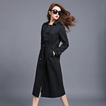 

Women Black Winbdreaker Spring autumn new Trench coat female British wind double-breasted Slim windbreaker