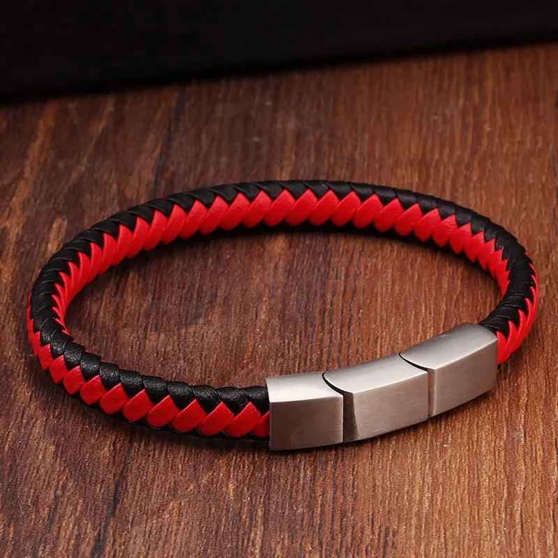 

Luxury Brand Braided Genuine Leather Bracelets Men Women Stainless Steel Charm Bangles Fashion Sporty Casual Jewelry