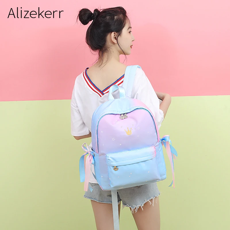 

Colorful Bowknot School Bag Girls Korean Ulzzang Simple Fashion Student Oxford Shoulder School Bag Leisure Nylon Backpack Female