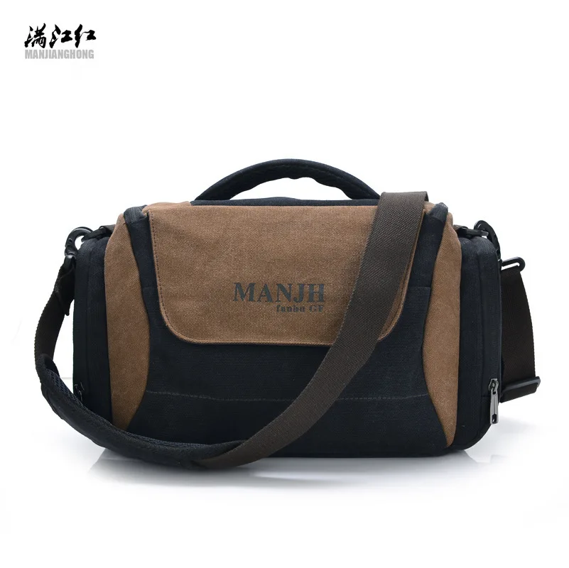 

MANJIANGHONG Brand Men's Shoulder Bag men Canvas Messenger Bag Fashion Casual Handbag multi function camera Crossbody bags