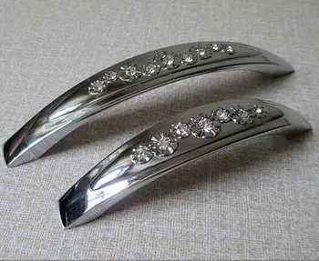 

5" Glass Crystal Cabinet Door Handle shiny Silver Dresser Drawer Pull Handle Furniture Hardware Decorative 128mm handles