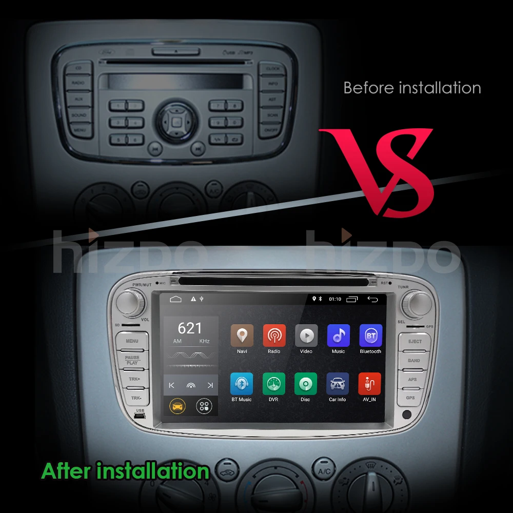 Cheap Hizpo Car Multimedia player Android 9.0 GPS Autoradio 2 Din For FORD/Focus/Mondeo/S-MAX/C-MAX/Galaxy RAM 2GB 16GB Radio Audio 4G 3