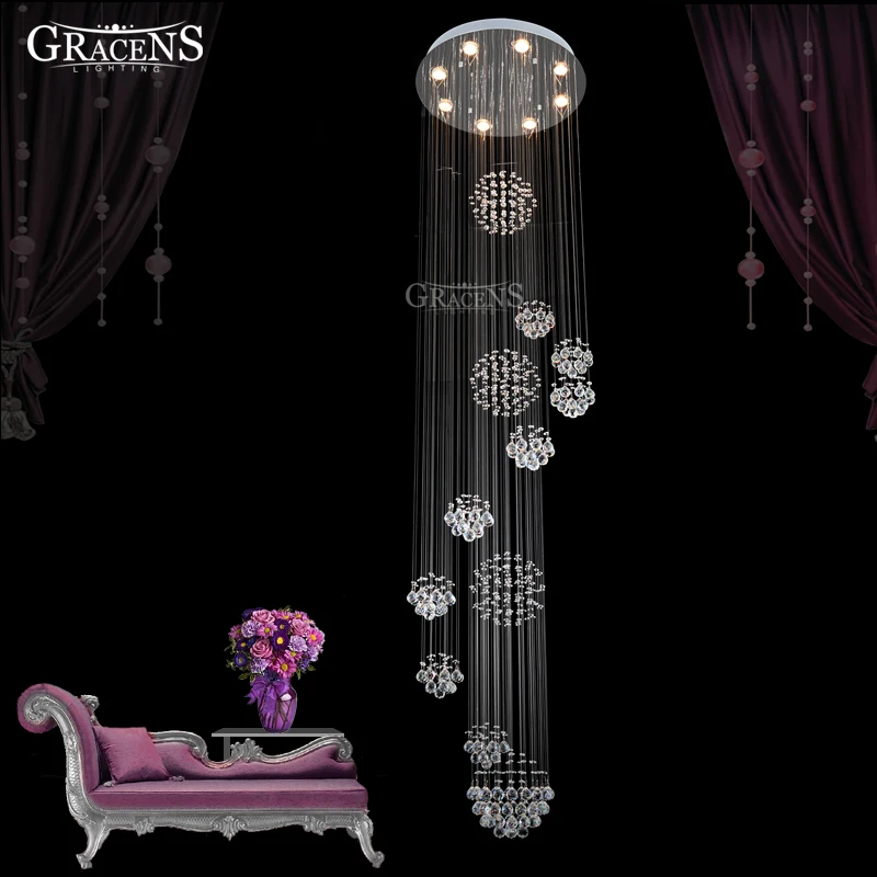 

Gorgeous Large Crystal Ceiling Light Fixture Rain Meteoric Shower Stair Bar Droplight Long Size Crystal Lighting For Hotel Lobby