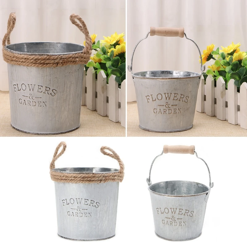 

Vintage Galvanised Metal Iron Flower Garden Shabby Vase Pot Barrel Planter Decor Flower lanters