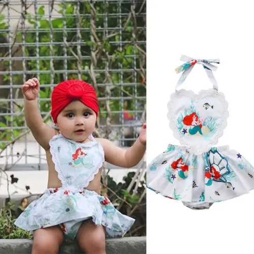 

Floral Lovely Baby Girl Infant Bodysuit Cartoon Sea Life Print Halter Backless Jumpsuit Summer Clothes Sleeveless Tutu Bodysuit